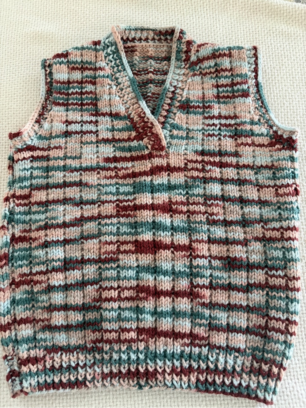 Kids Multicolor Striped Knit V-Neck Sweater Vest - Pink, Teal & Burgundy